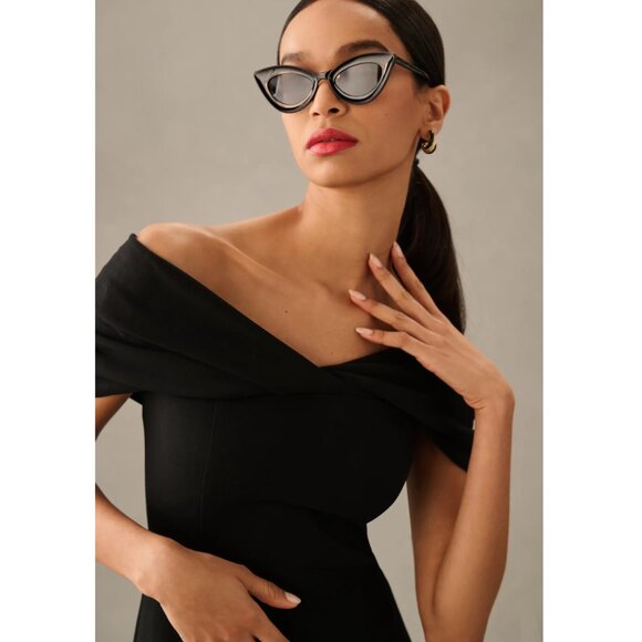 NEW Anthropologie Maeve Off-The-Shoulder Twist Midi Dress Black - Picture 2 of 2